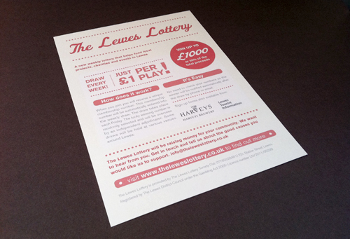 Lewes Lottery A5 Flyer, Poster, Typography, Layout, Gamblers